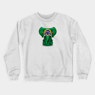 Baby Elephant with Glasses and Brazilian Flag Crewneck Sweatshirt